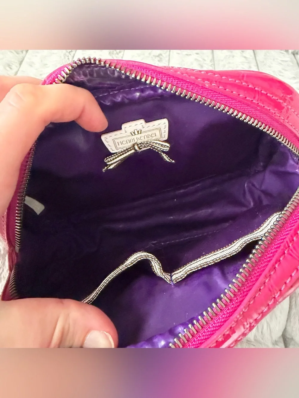 Henri Bendel faux alligator leather pink cosmetic bag